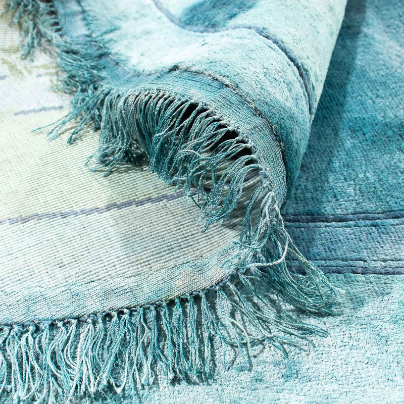 Alfombra de seda - Seda china redondo  - 187 x 187 cm - azul claro