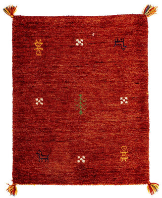 Alfombra Gabbeh - Indus - 90 x 60 cm - rojo oscuro