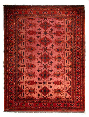 Alfombra afgana - Hatschlu - 396 x 306 cm - rojo oscuro