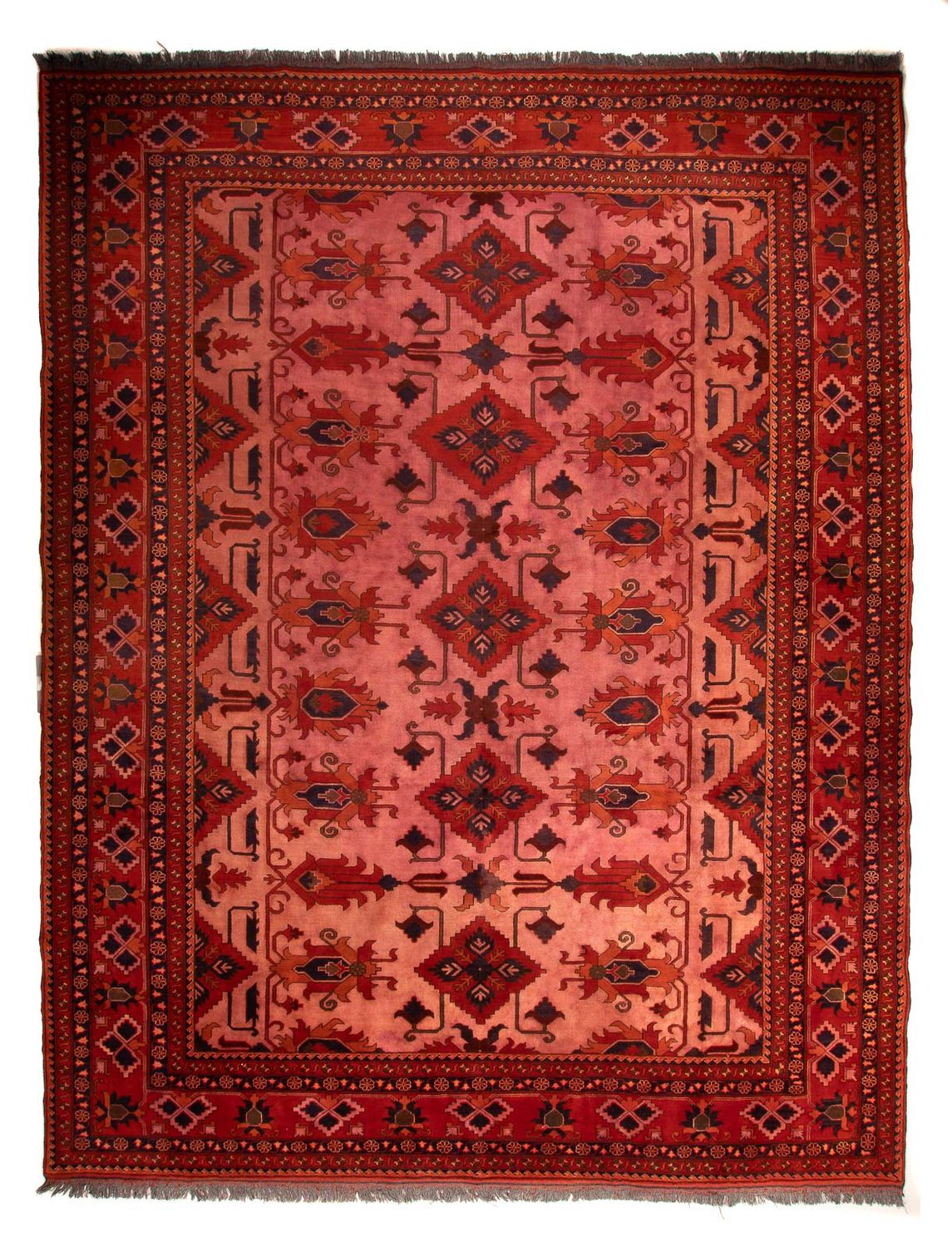 Alfombra afgana - Hatschlu - 396 x 306 cm - rojo oscuro