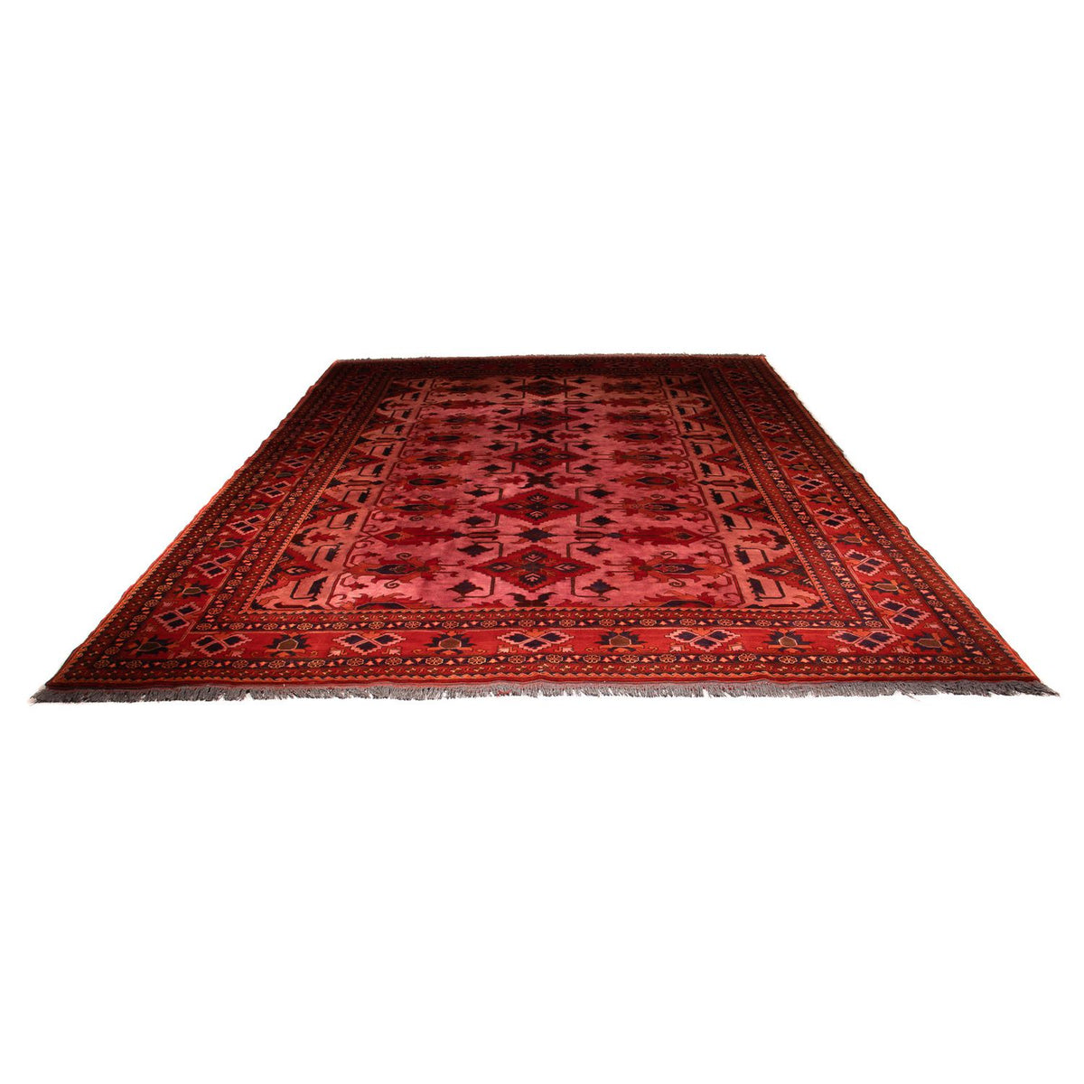 Alfombra afgana - Hatschlu - 396 x 306 cm - rojo oscuro