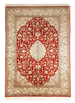 Alfombra de seda - Seda de Cachemira - 186 x 129 cm - rojo