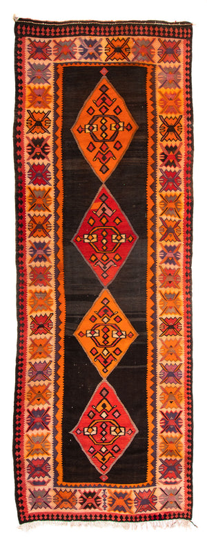 Alfombra de pasillo Alfombra Kelim - Antigua - 380 x 150 cm - multicolor