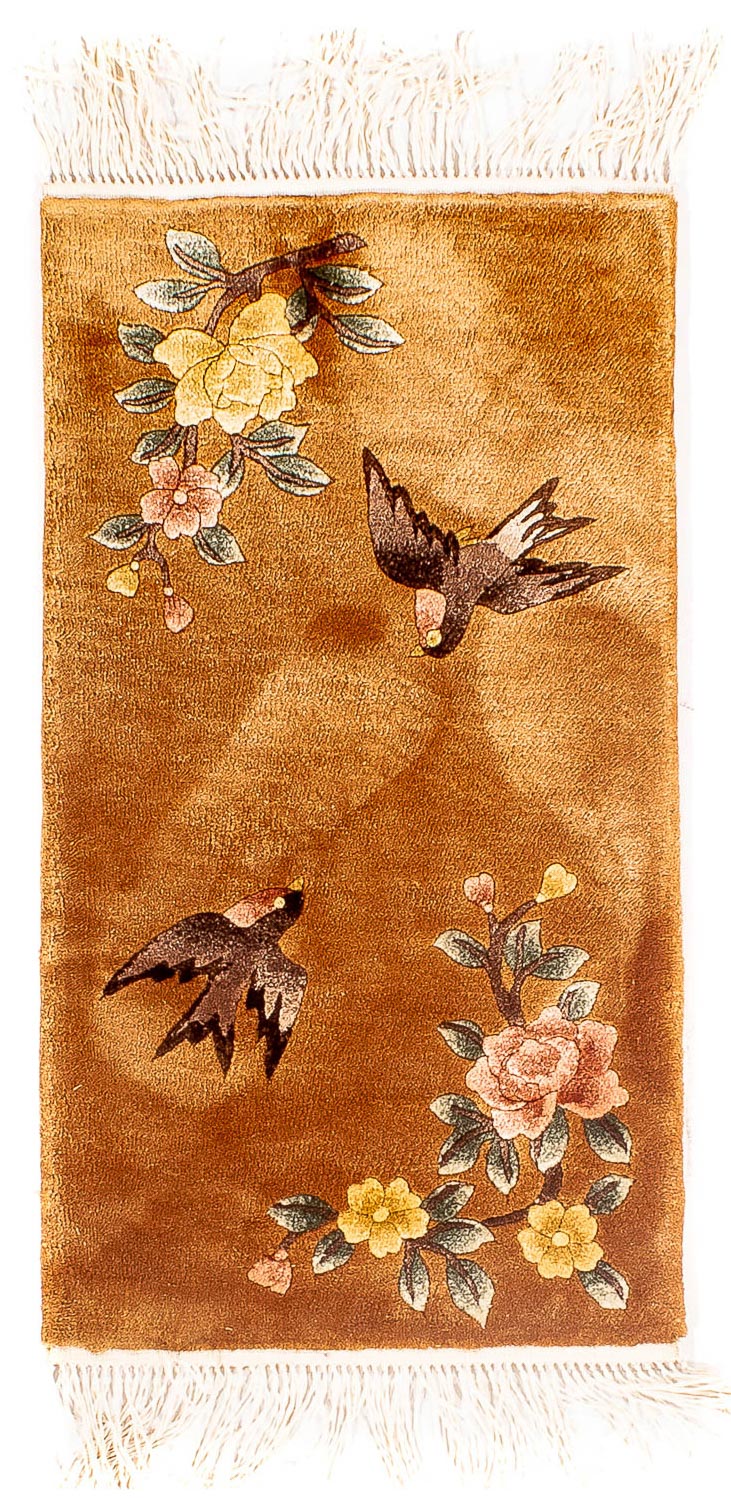 Alfombra de seda - Seda china - 54 x 32 cm - marrón