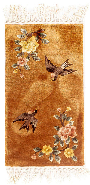 Alfombra de seda - Seda china - 54 x 32 cm - marrón