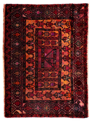 Alfombra persa - Nómada - 90 x 72 cm - rojo oscuro