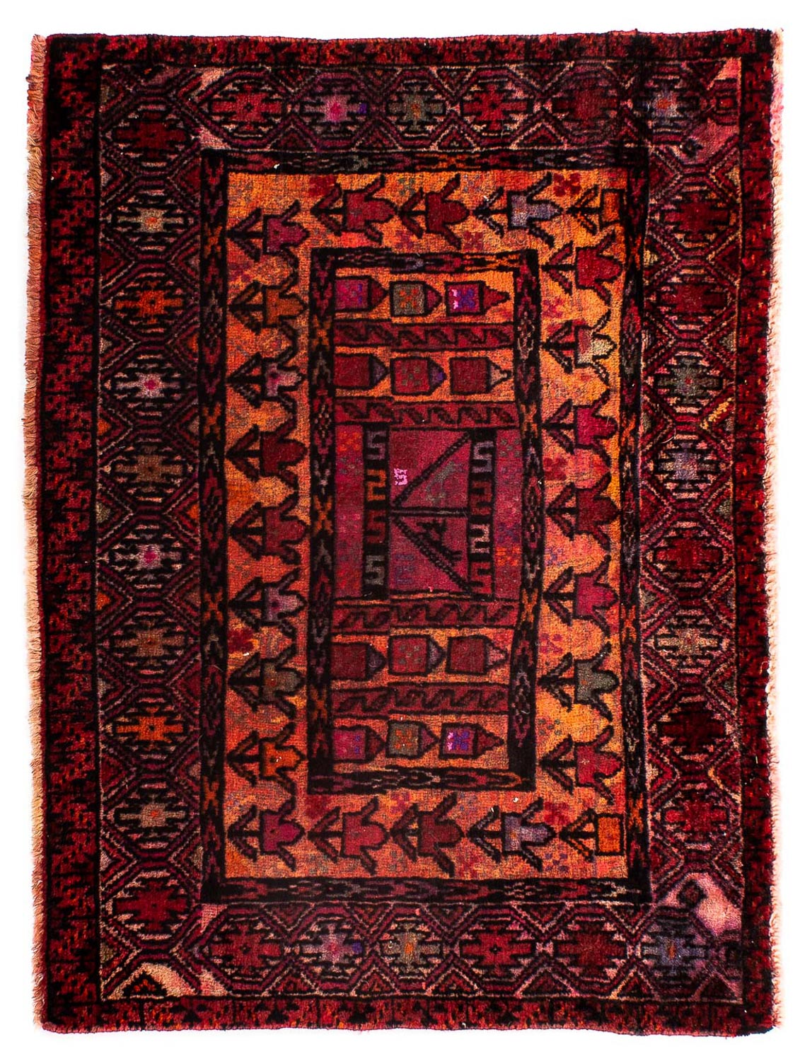 Alfombra persa - Nómada - 90 x 72 cm - rojo oscuro