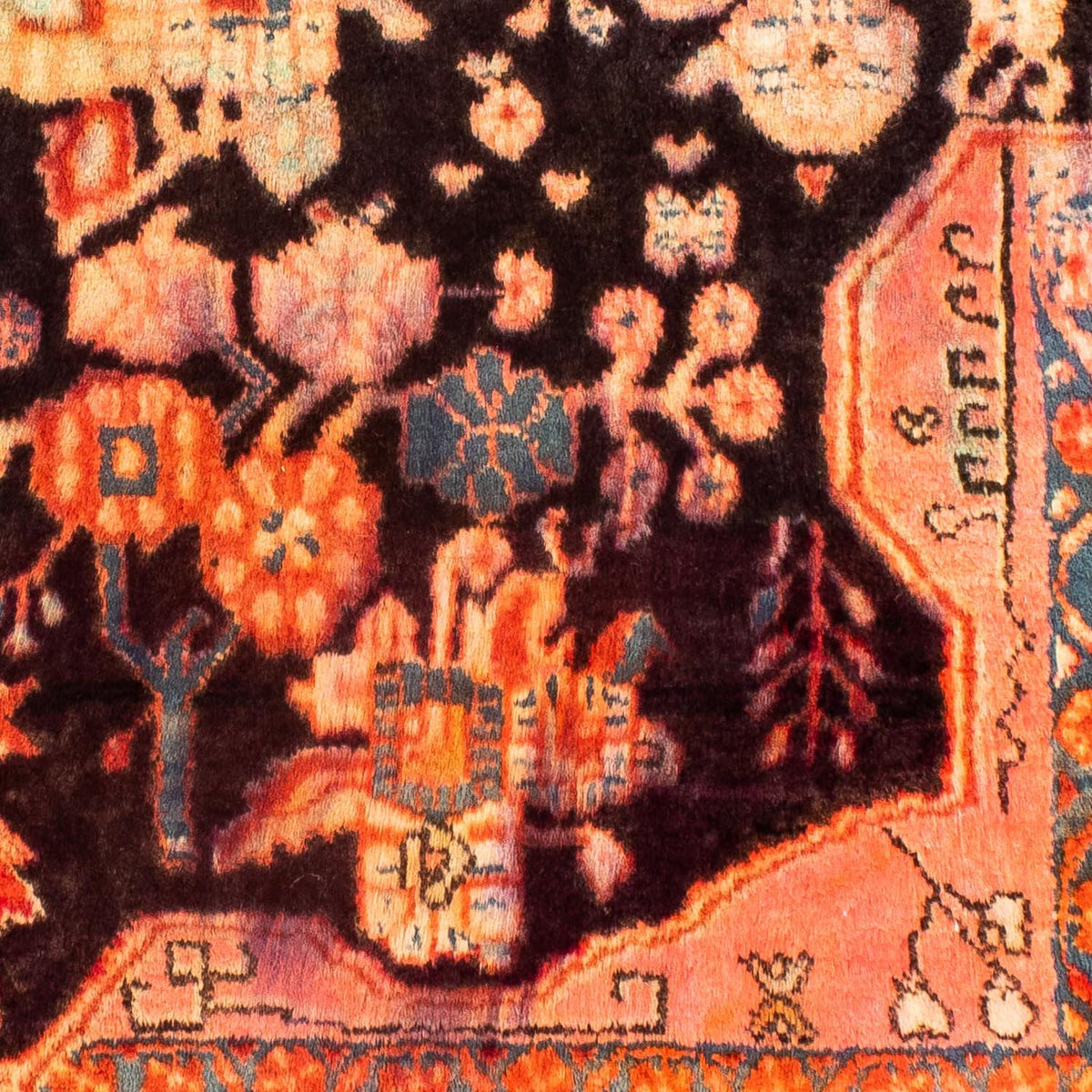 Alfombra persa - Nómada cuadrado  - 100 x 85 cm - rojo claro