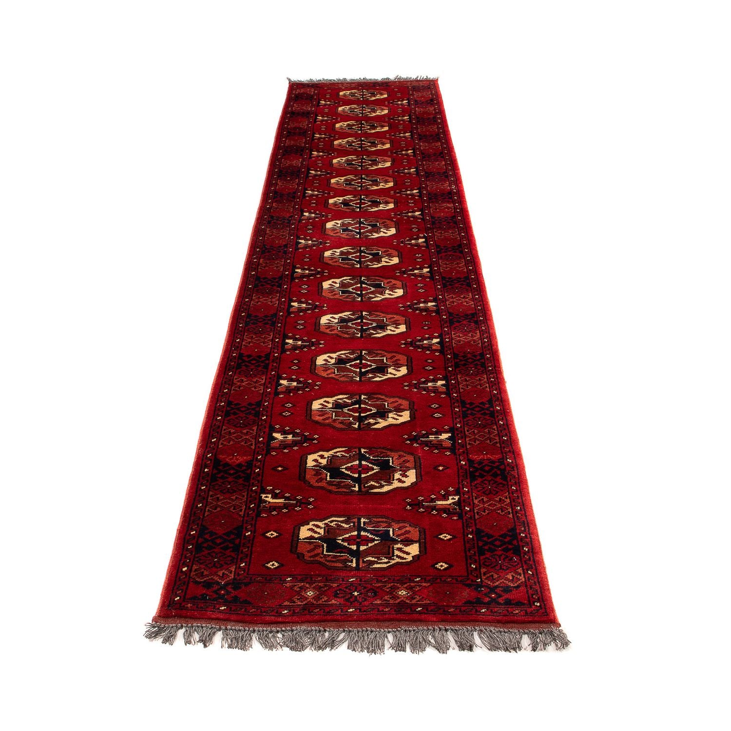 Alfombra de pasillo Alfombra afgana - 356 x 82 cm - rojo oscuro
