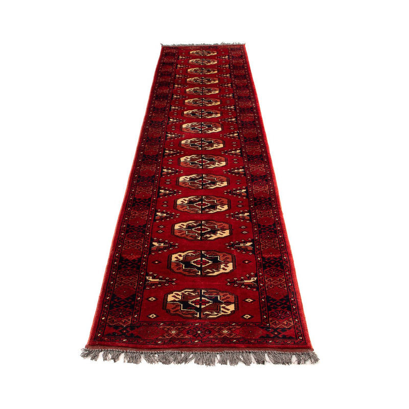 Alfombra de pasillo Alfombra afgana - 356 x 82 cm - rojo oscuro