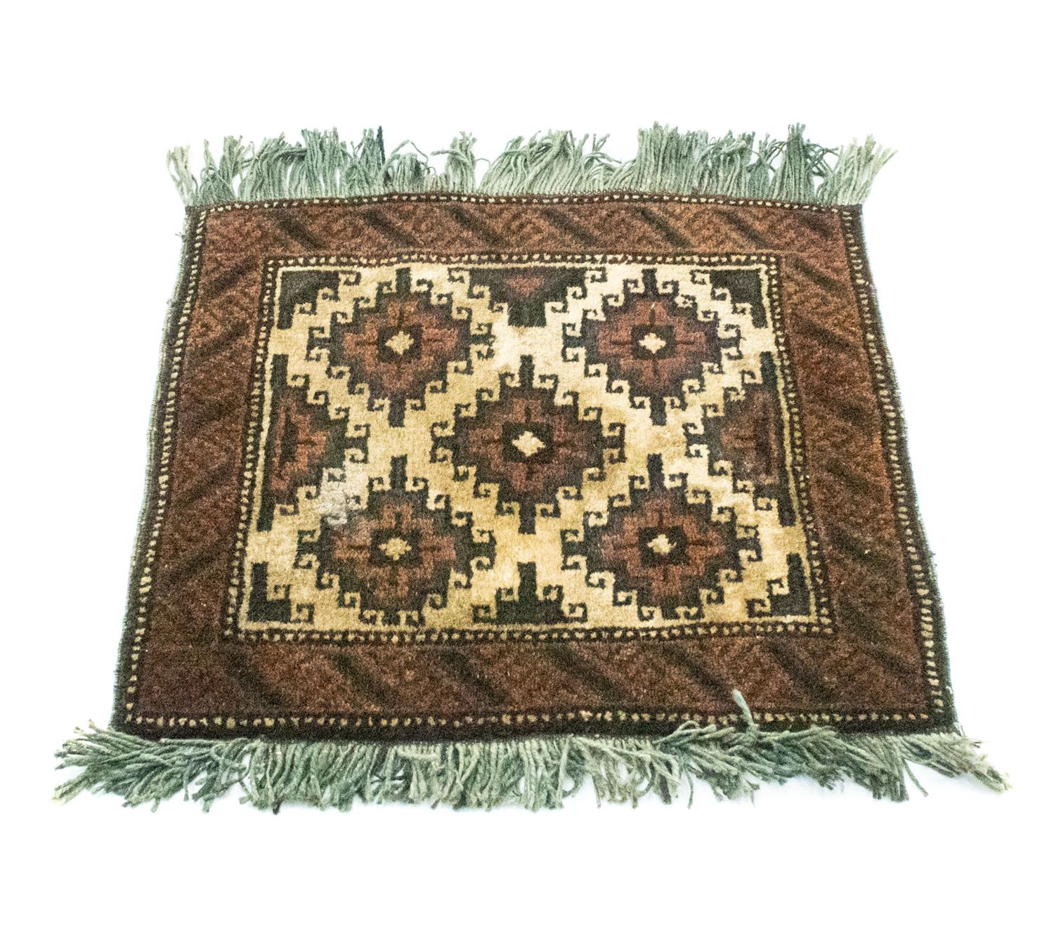 Alfombra afgana cuadrado  - 47 x 41 cm - marrón