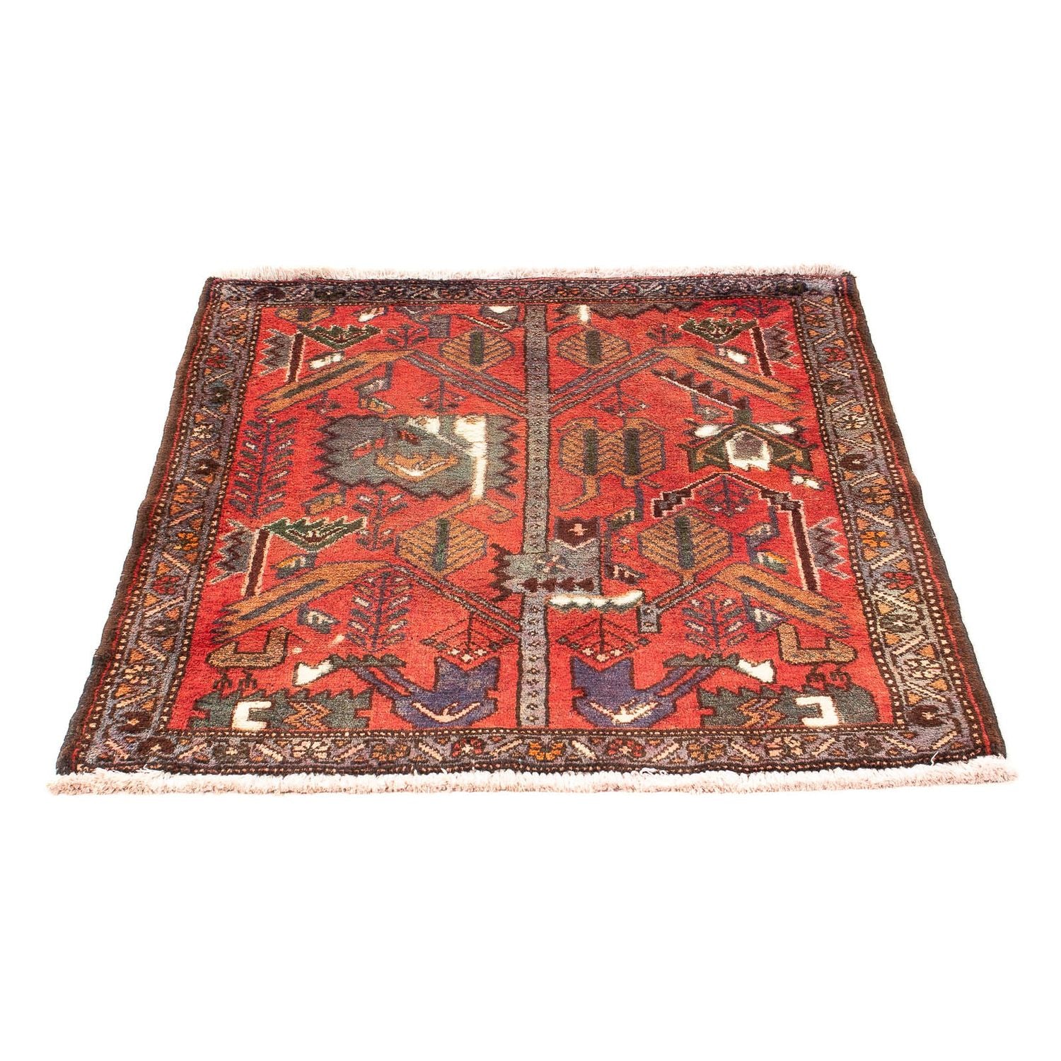 Alfombra persa - Nómada - 99 x 82 cm - rojo oscuro
