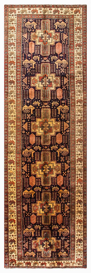 Alfombra de pasillo Alfombra persa - Nómada - 326 x 98 cm - azul oscuro