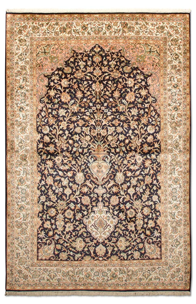 Alfombra de seda - Seda de Cachemira - 190 x 127 cm - azul oscuro