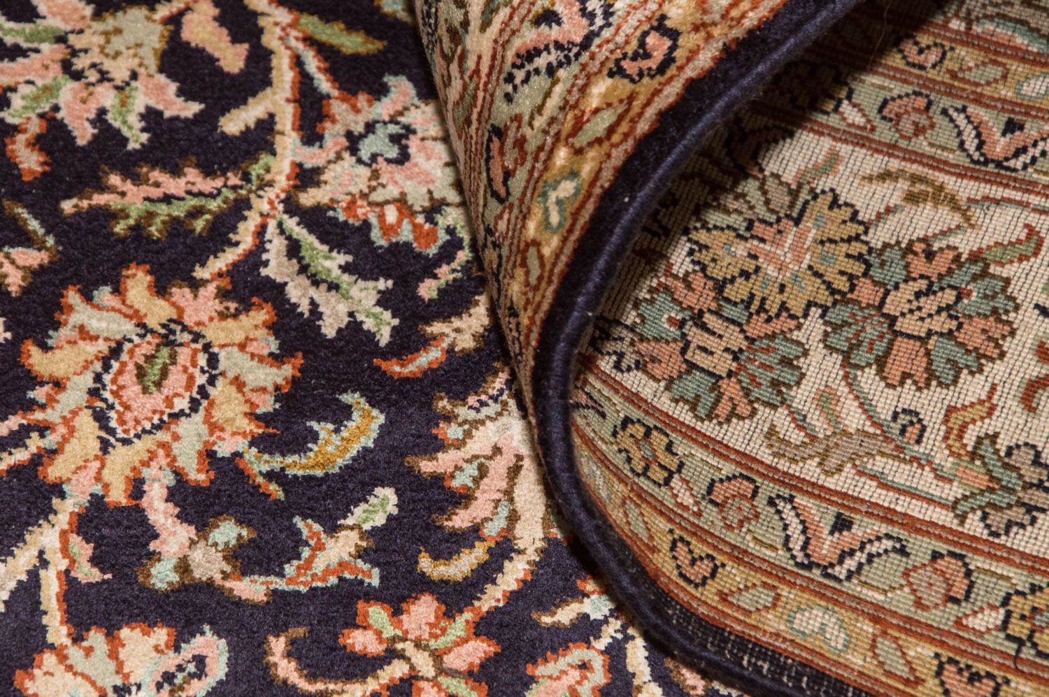 Alfombra de seda - Seda de Cachemira - 190 x 127 cm - azul oscuro