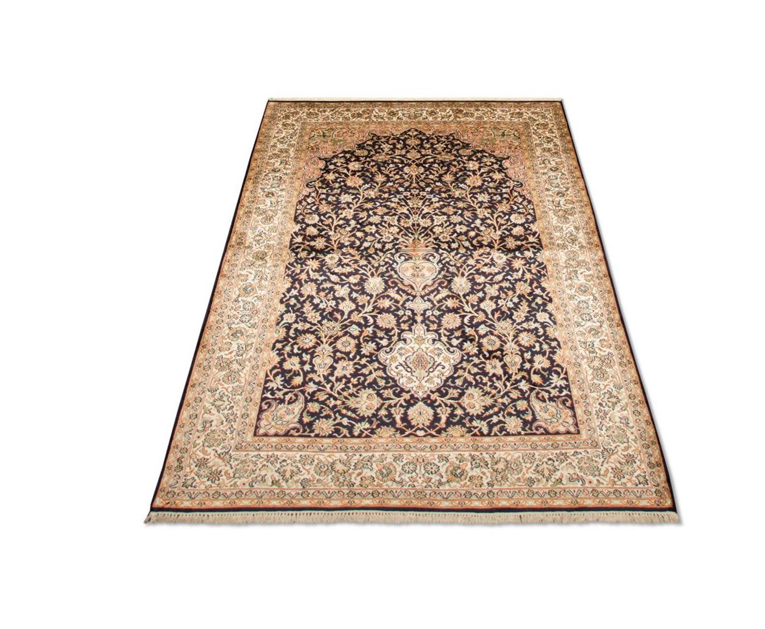 Alfombra de seda - Seda de Cachemira - 190 x 127 cm - azul oscuro