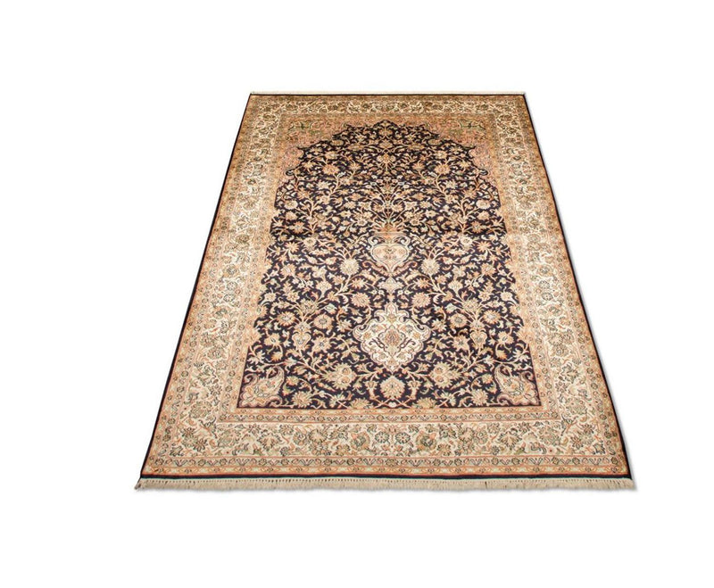 Alfombra de seda - Seda de Cachemira - 190 x 127 cm - azul oscuro