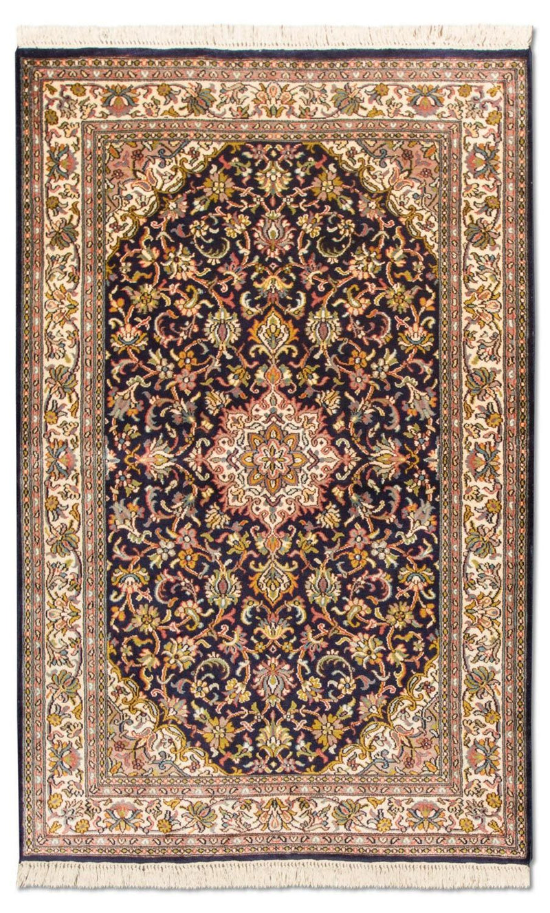 Alfombra de seda - Seda de Cachemira - 150 x 93 cm - azul oscuro