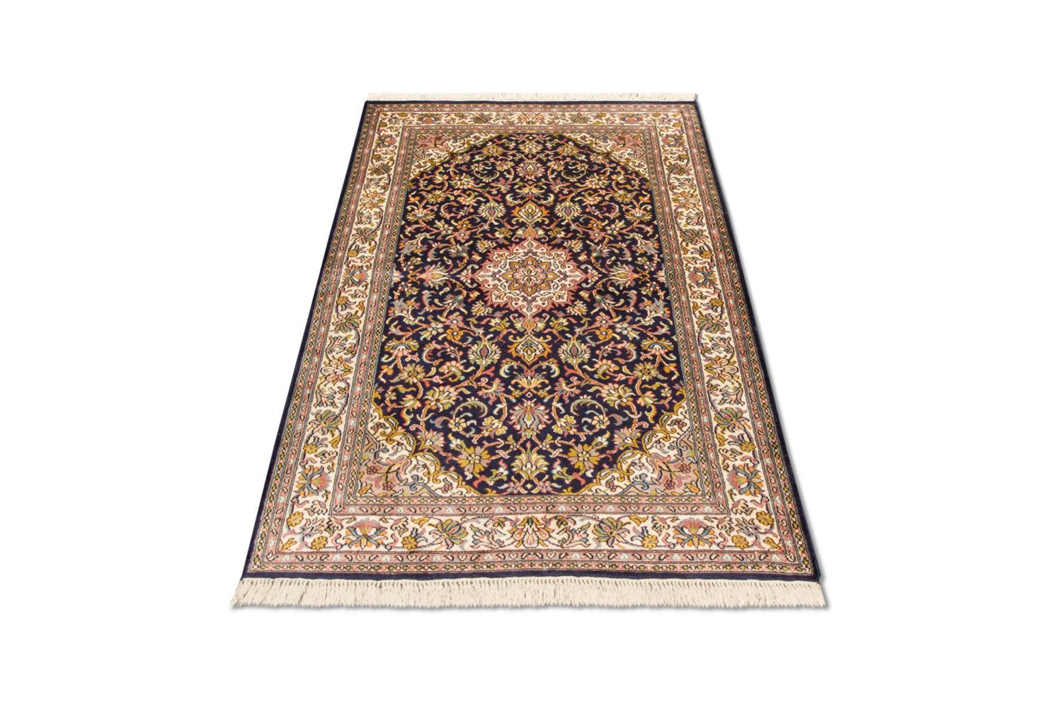 Alfombra de seda - Seda de Cachemira - 150 x 93 cm - azul oscuro