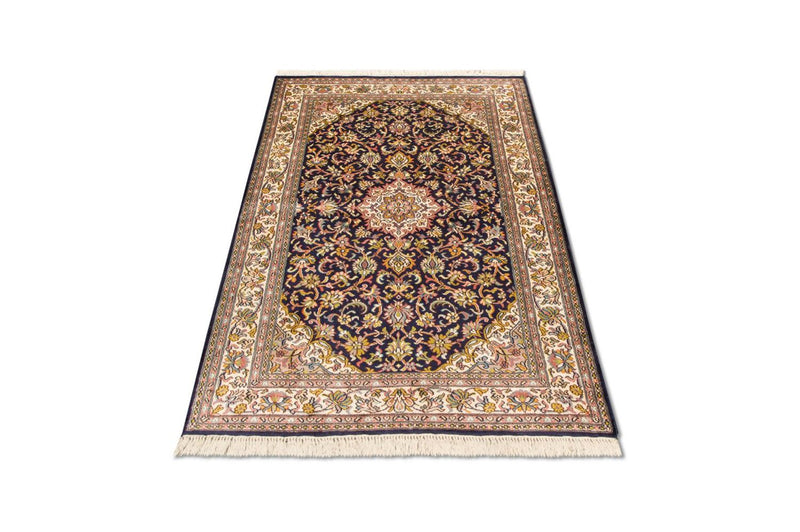 Alfombra de seda - Seda de Cachemira - 150 x 93 cm - azul oscuro