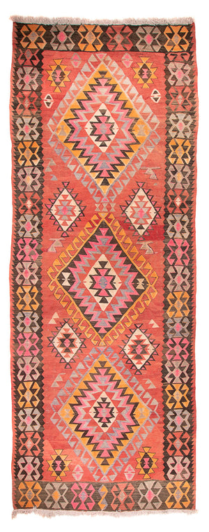 Alfombra de pasillo Alfombra Kelim - Antigua - 425 x 165 cm - rojo claro