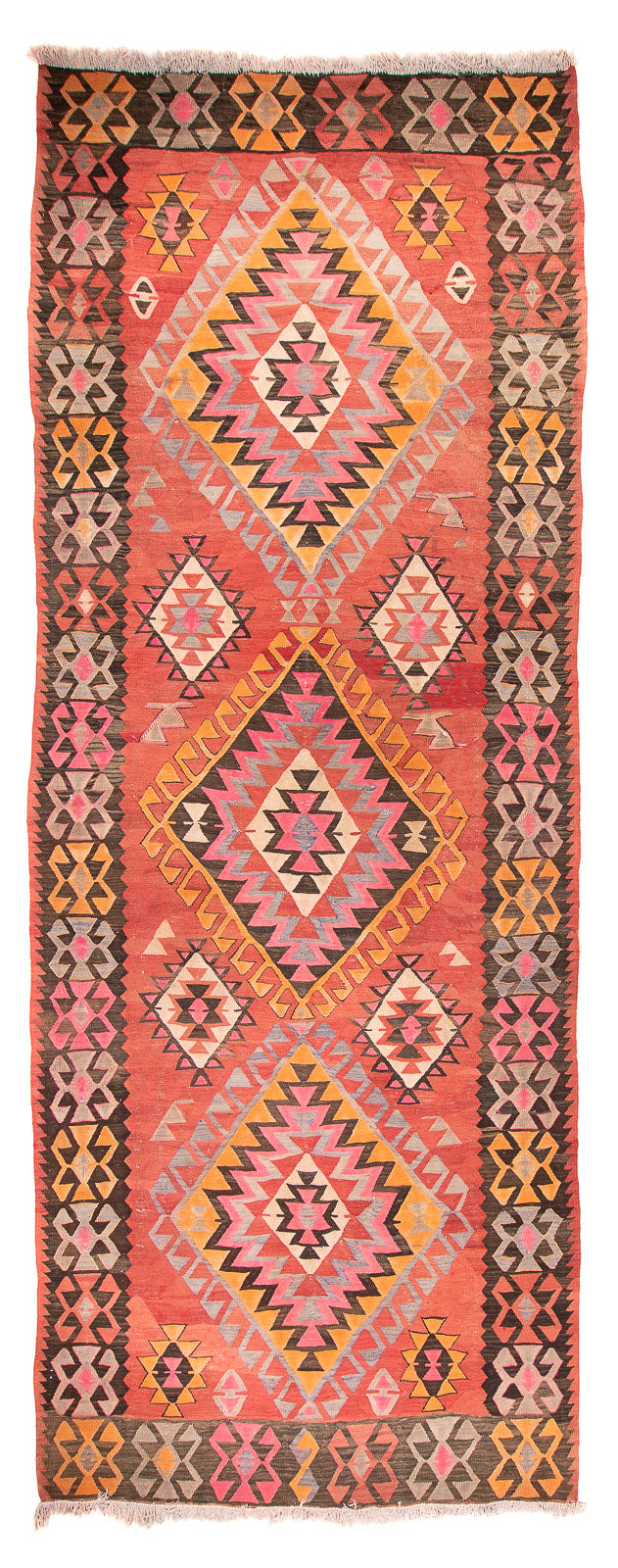 Alfombra de pasillo Alfombra Kelim - Antigua - 425 x 165 cm - rojo claro
