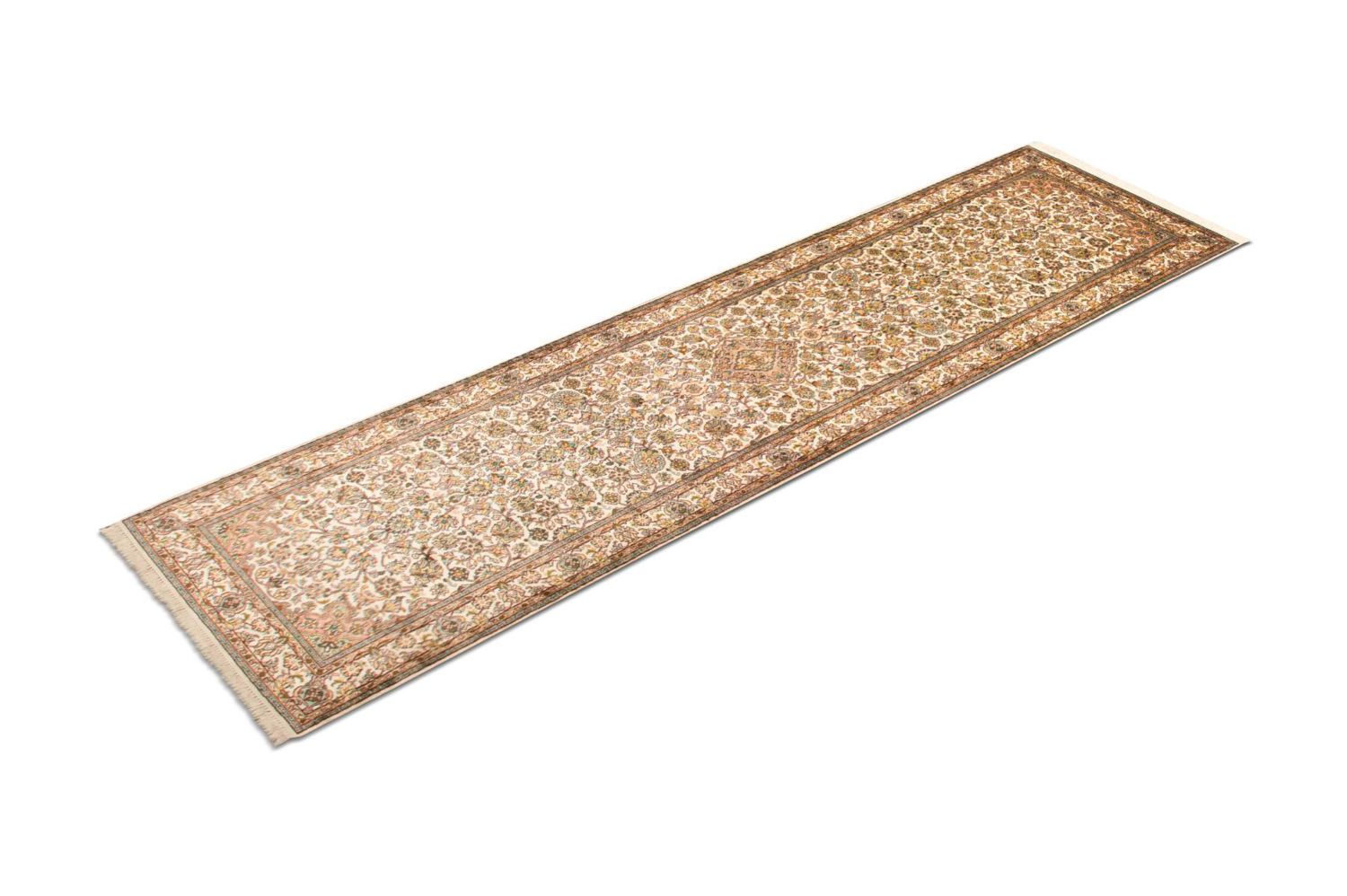 Alfombra de pasillo Alfombra de seda - Seda de Cachemira - 300 x 79 cm - beige