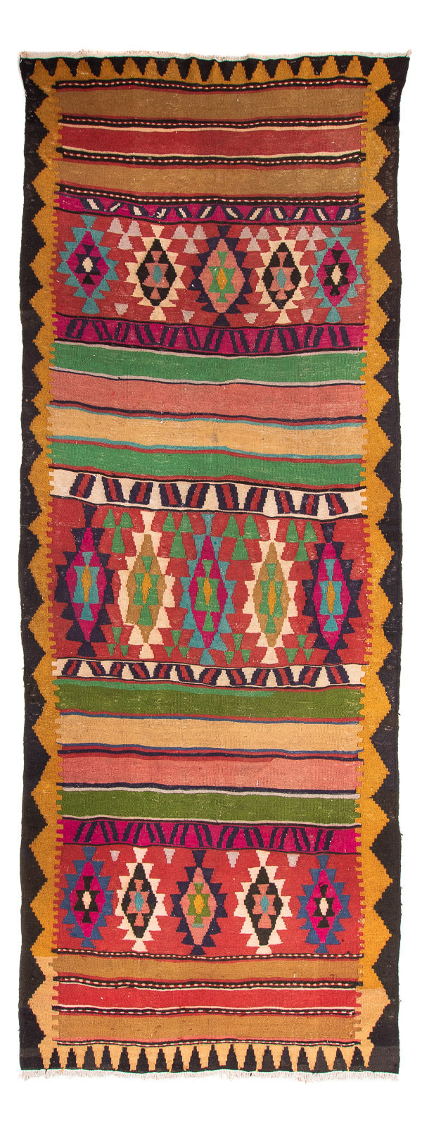 Alfombra de pasillo Alfombra Kelim - Antigua - 355 x 140 cm - multicolor