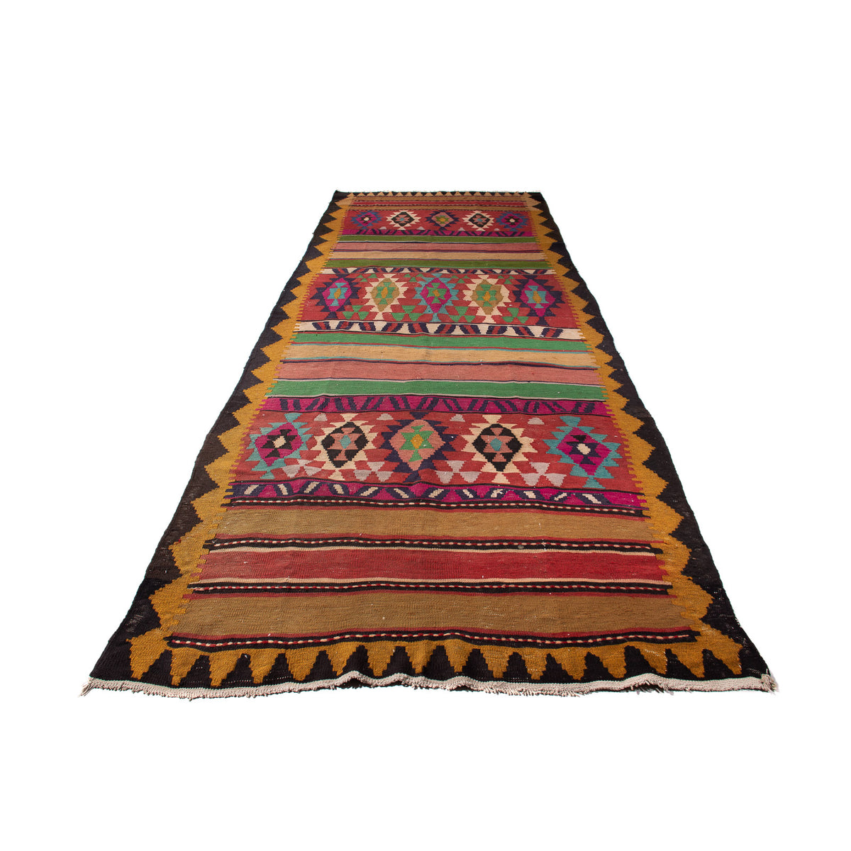 Alfombra de pasillo Alfombra Kelim - Antigua - 355 x 140 cm - multicolor