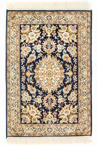Alfombra de seda - Seda de Cachemira - 98 x 63 cm - azul