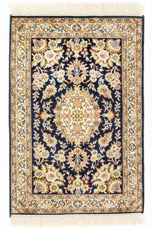 Alfombra de seda - Seda de Cachemira - 98 x 63 cm - azul