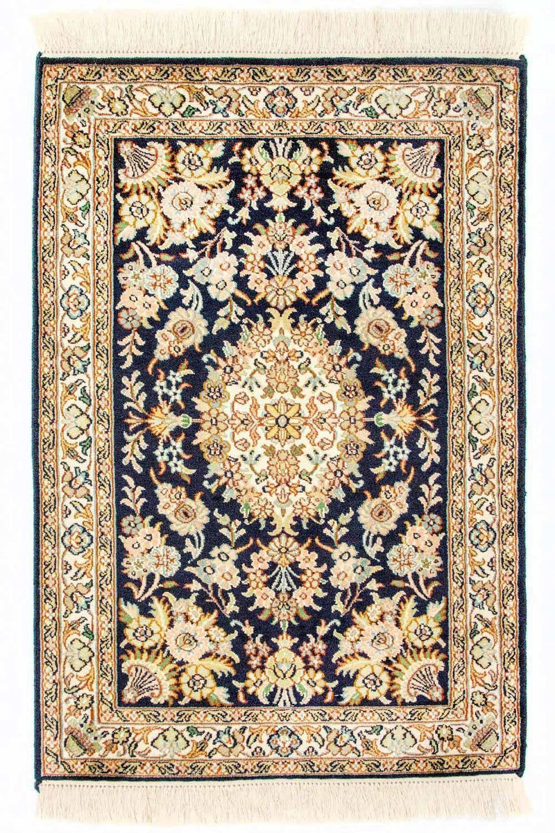 Alfombra de seda - Seda de Cachemira - 98 x 63 cm - azul