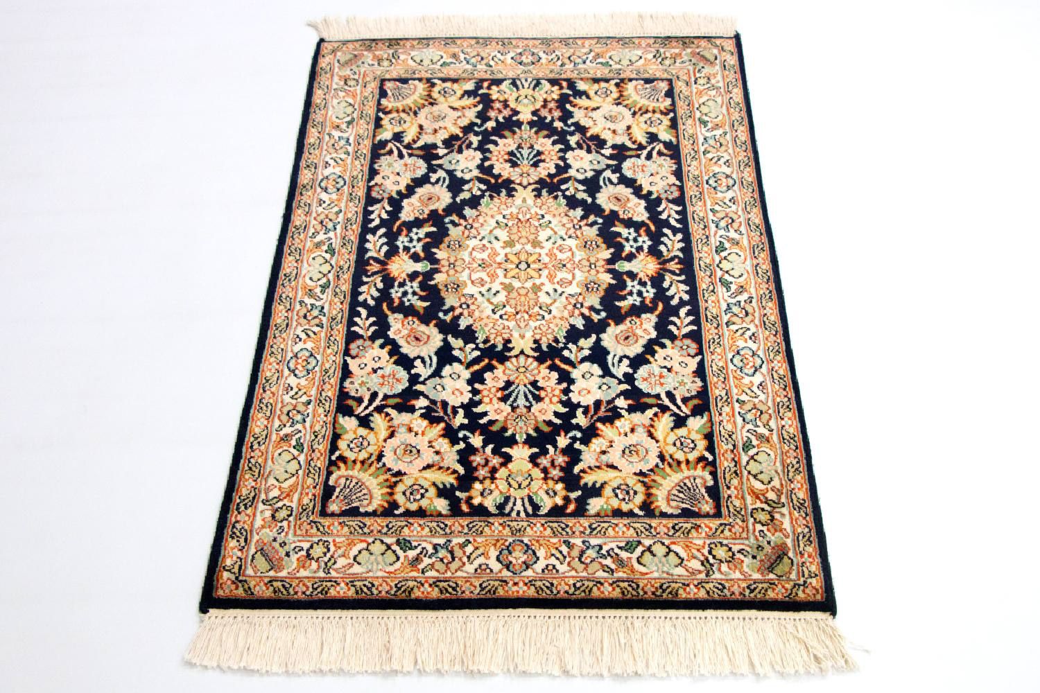 Alfombra de seda - Seda de Cachemira - 98 x 63 cm - azul