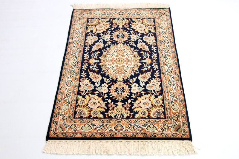 Alfombra de seda - Seda de Cachemira - 98 x 63 cm - azul