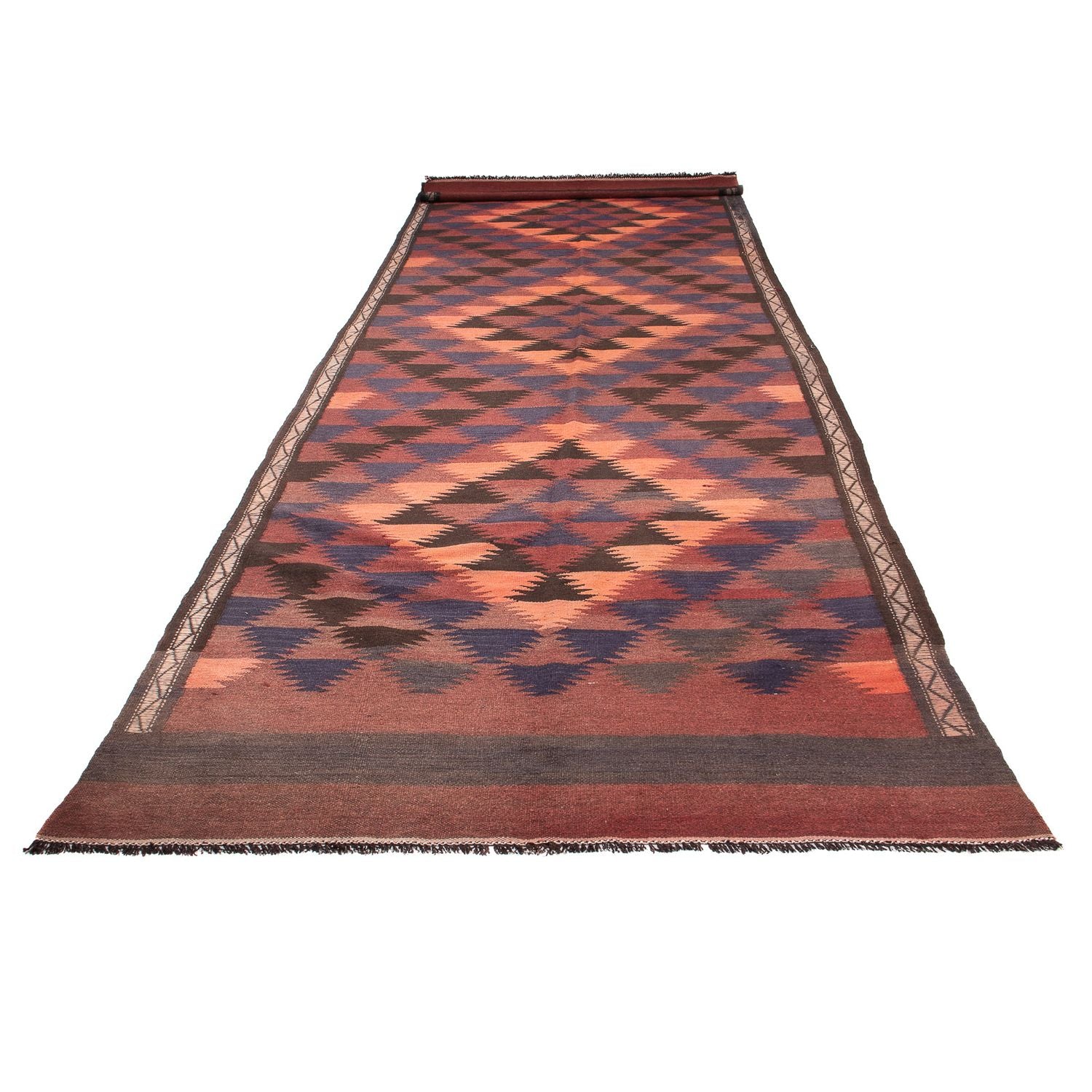 Alfombra de pasillo Alfombra Kelim - Antigua - 450 x 135 cm - marrón