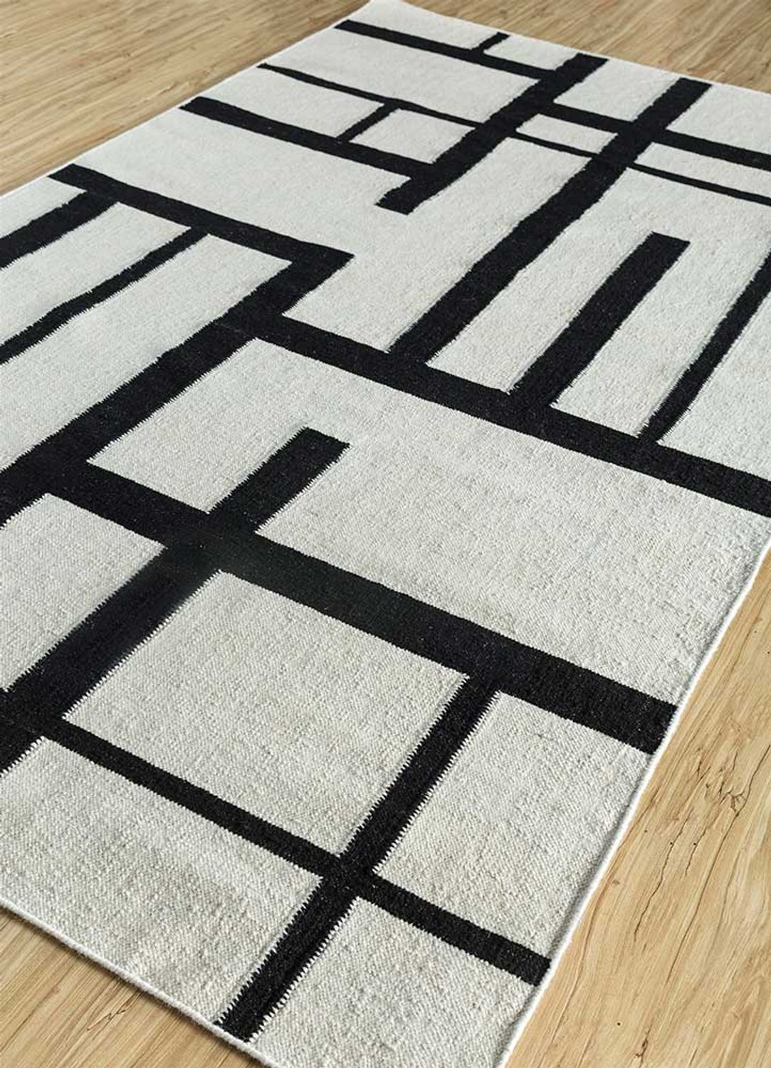 Alfombra de lana - 240 x 150 cm - blanco y negro
