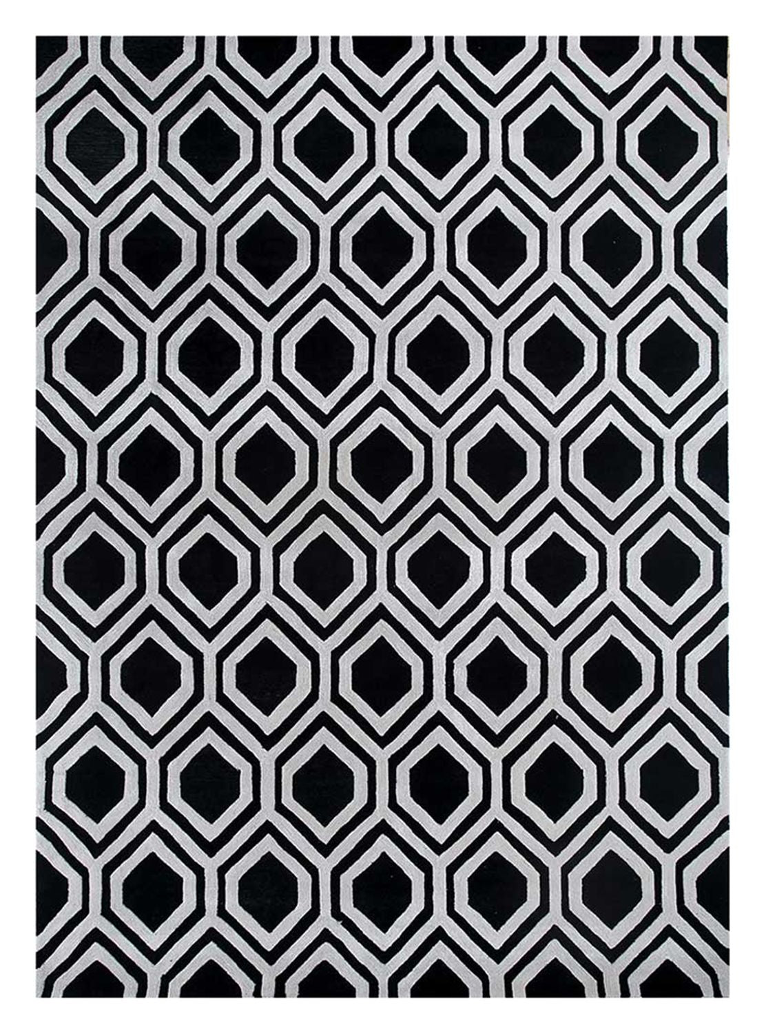 Alfombra de lana - 330 x 240 cm - blanco y negro