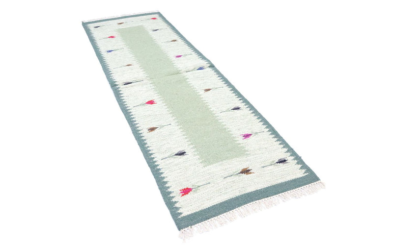 Alfombra de pasillo Alfombra Kelim - Tendencia - 250 x 80 cm - verde claro