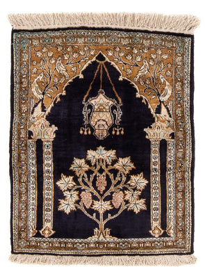 Alfombra de seda - Ghom Seda - Prima - 72 x 57 cm - azul oscuro
