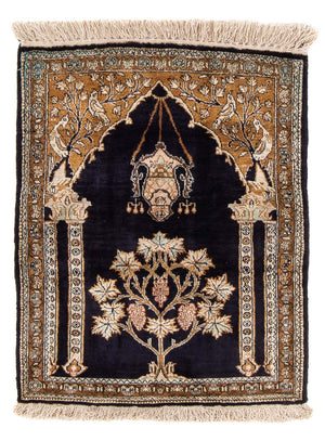 Alfombra de seda - Ghom Seda - Prima - 72 x 57 cm - azul oscuro