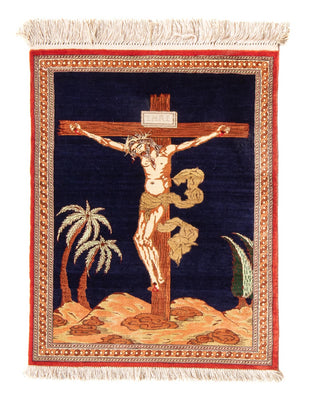 Alfombra de seda - Ghom Seda - Prima - 71 x 56 cm - azul oscuro