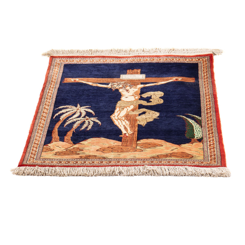 Alfombra de seda - Ghom Seda - Prima - 71 x 56 cm - azul oscuro