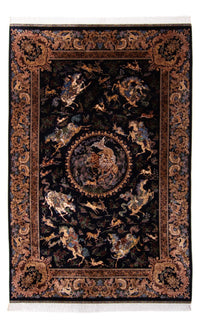 Alfombra persa - Ghom - 230 x 150 cm - azul oscuro