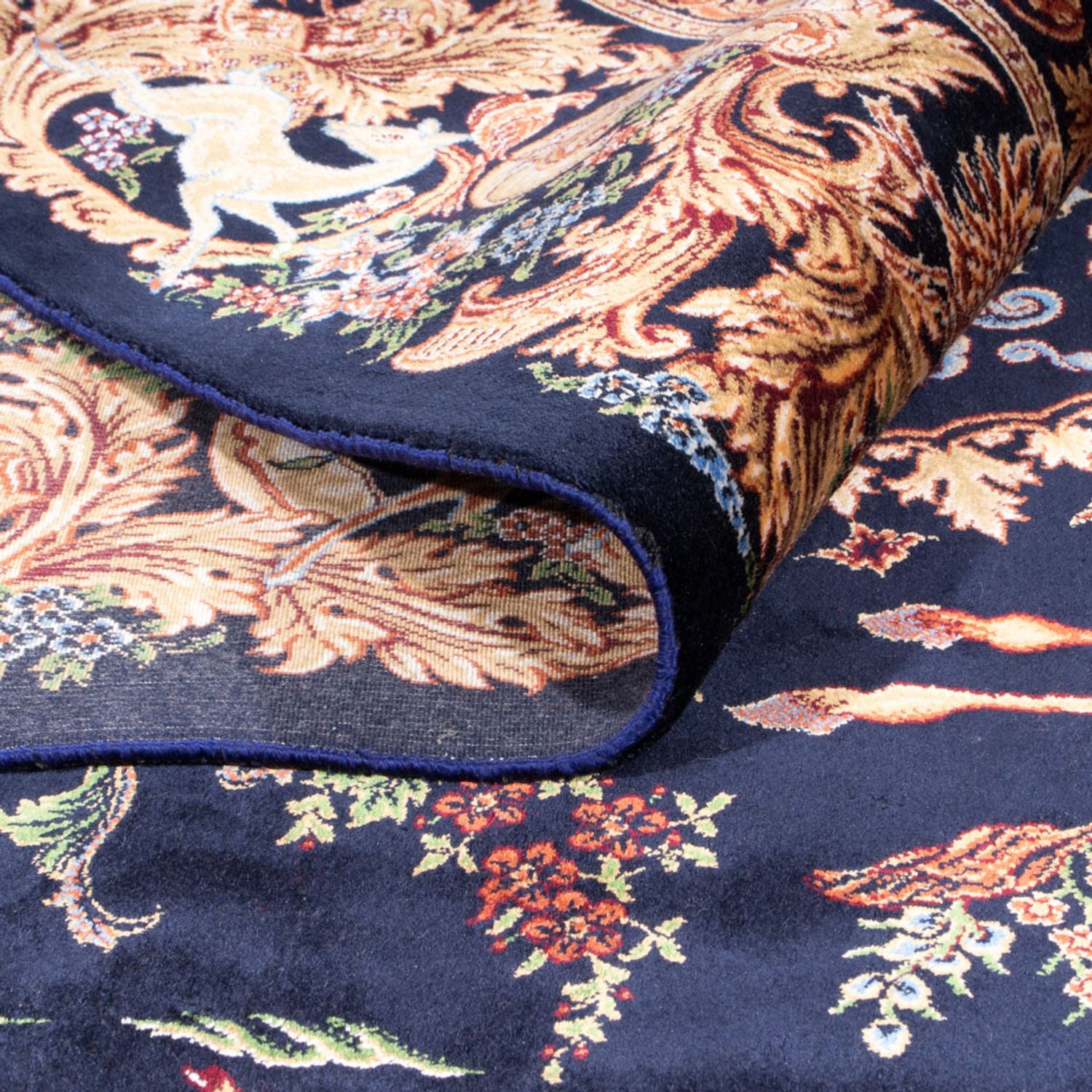 Alfombra persa - Ghom - 230 x 150 cm - azul oscuro