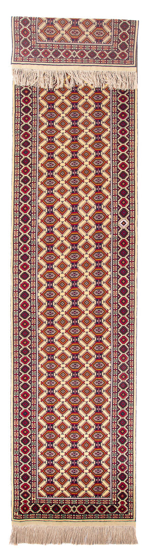 Alfombra de pasillo Alfombra afgana - 390 x 90 cm - beige
