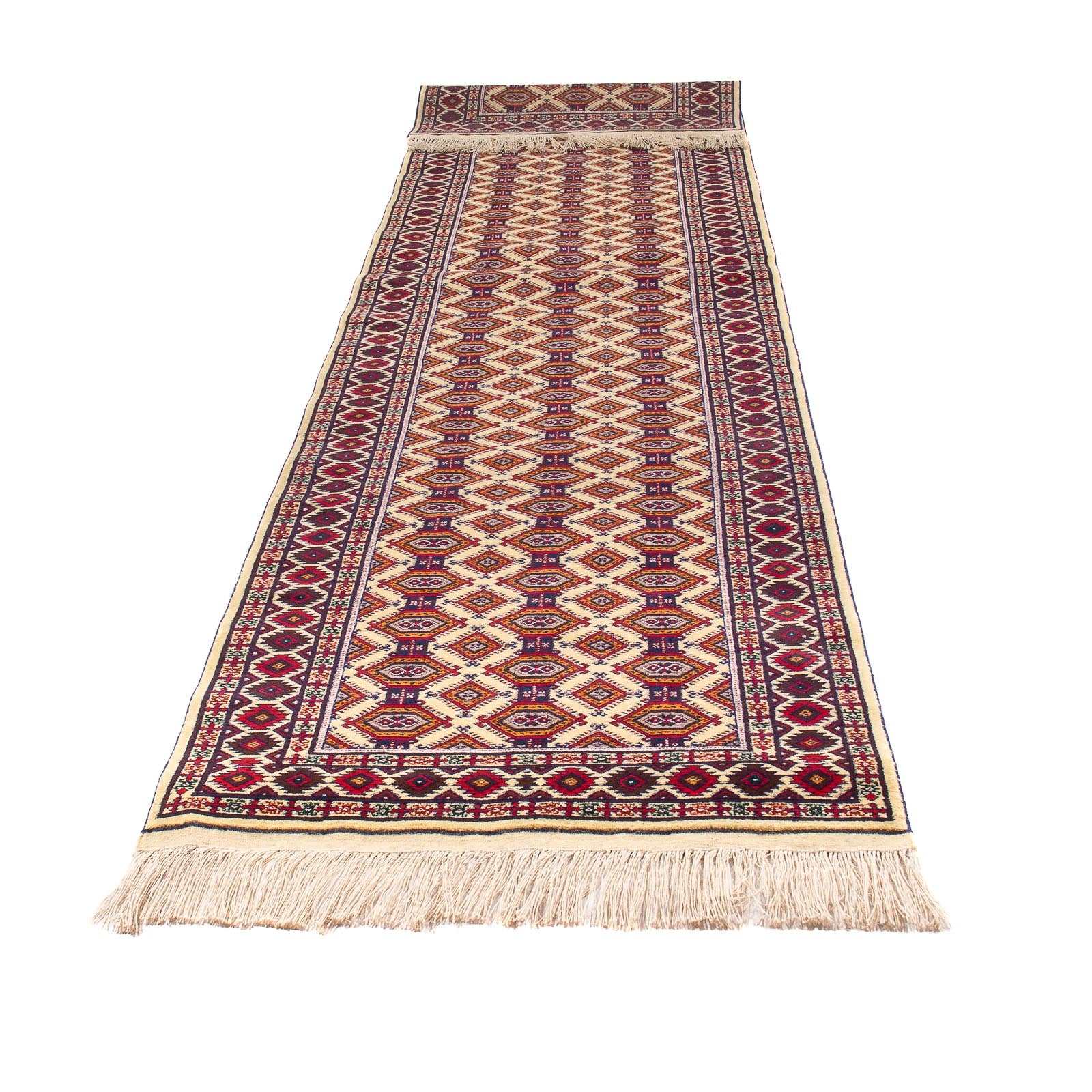 Alfombra de pasillo Alfombra afgana - 390 x 90 cm - beige