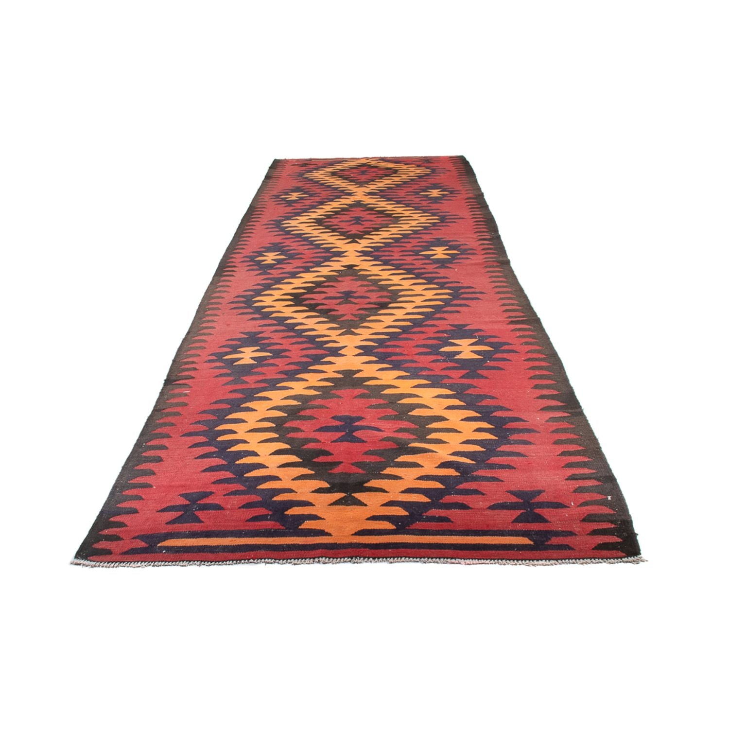 Alfombra de pasillo Alfombra Kelim - Antigua - 423 x 140 cm - rojo oscuro