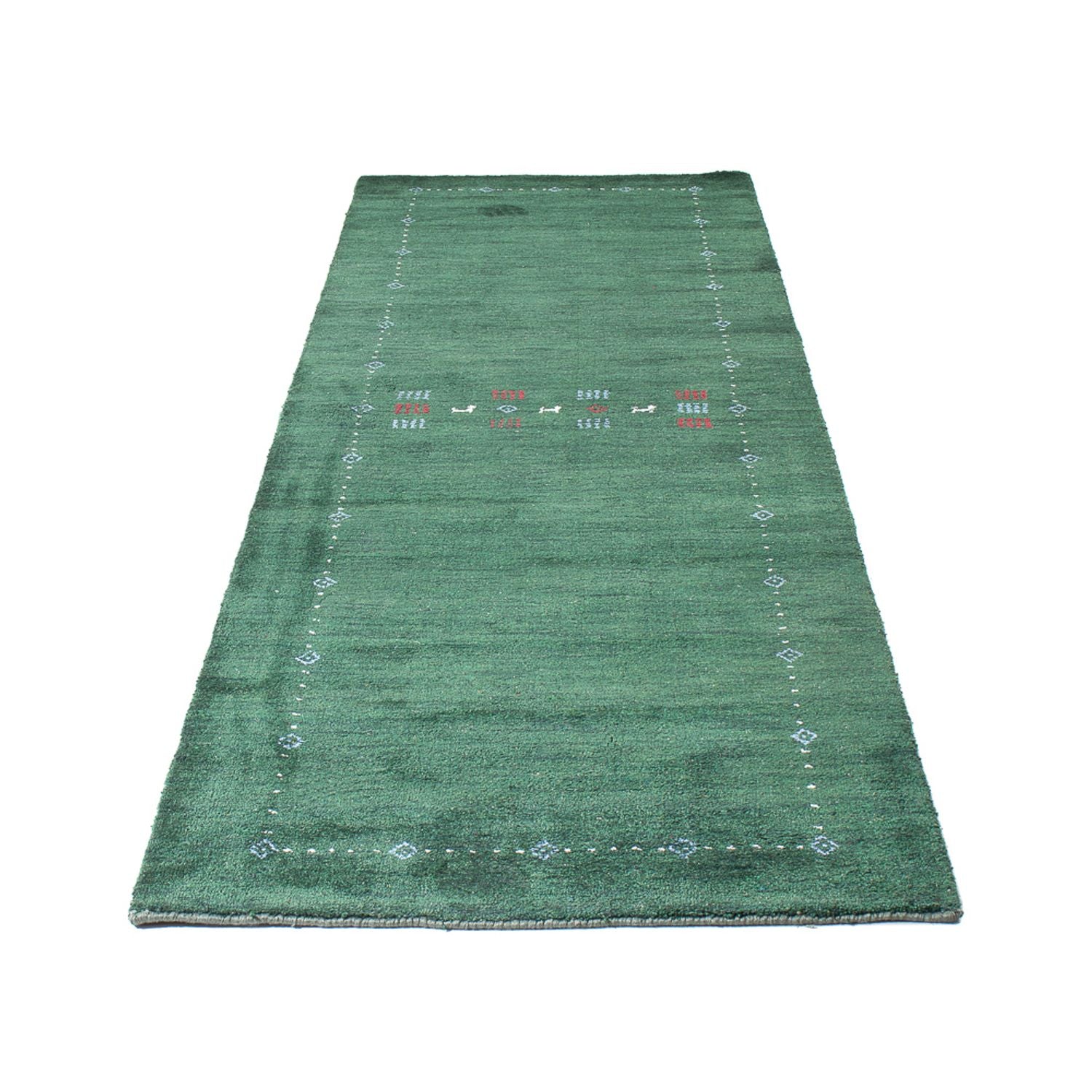 Alfombra de pasillo Alfombra Gabbeh - Indus - 300 x 80 cm - verde