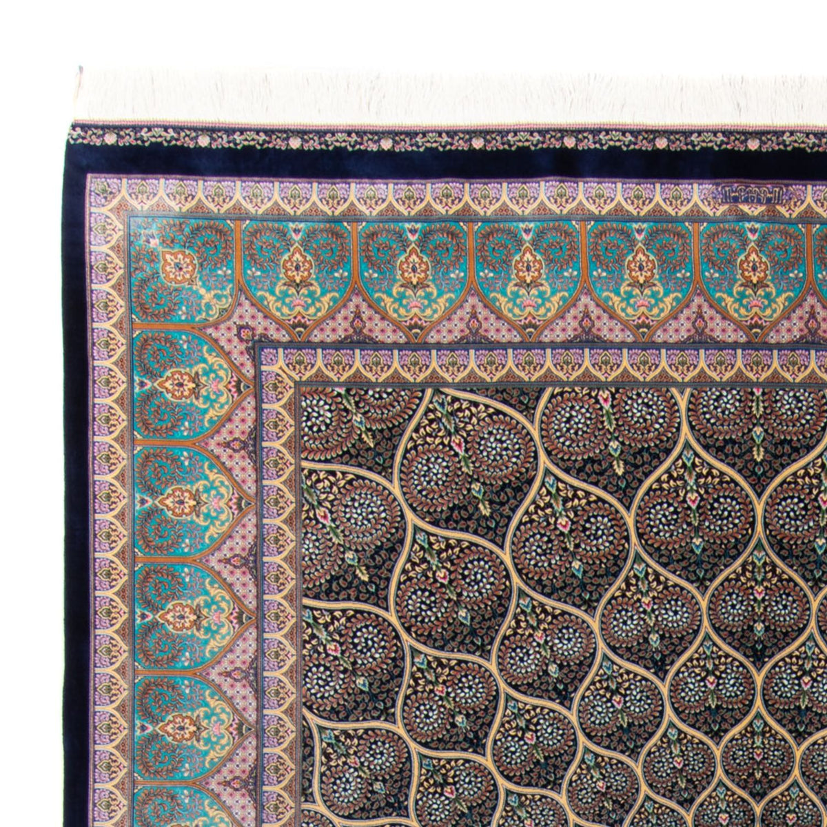 Alfombra persa - Ghom - 300 x 200 cm - azul oscuro