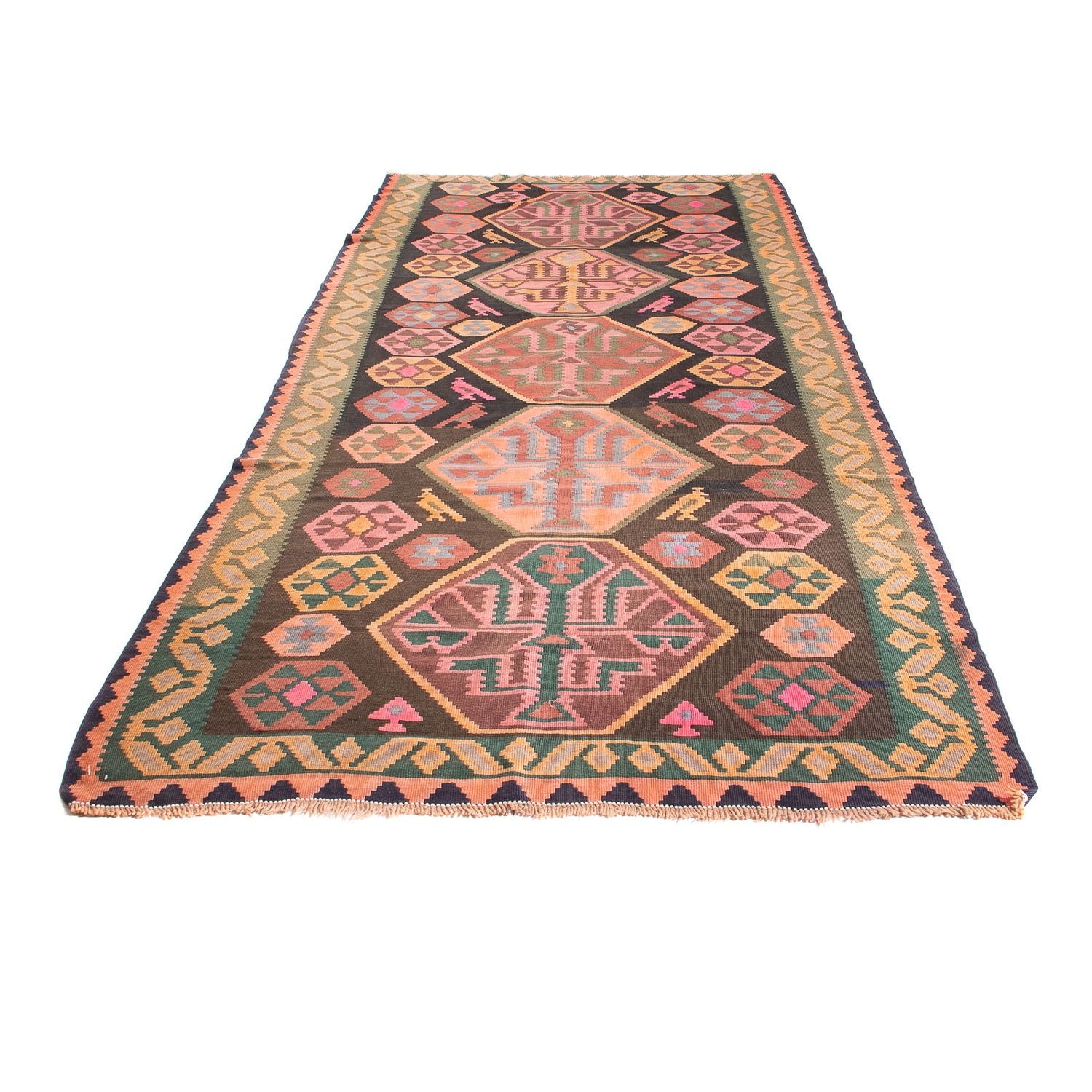 Alfombra de pasillo Alfombra Kelim - Antigua - 340 x 150 cm - multicolor